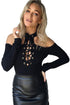 Black Halter Neck Lace up Bodysuit